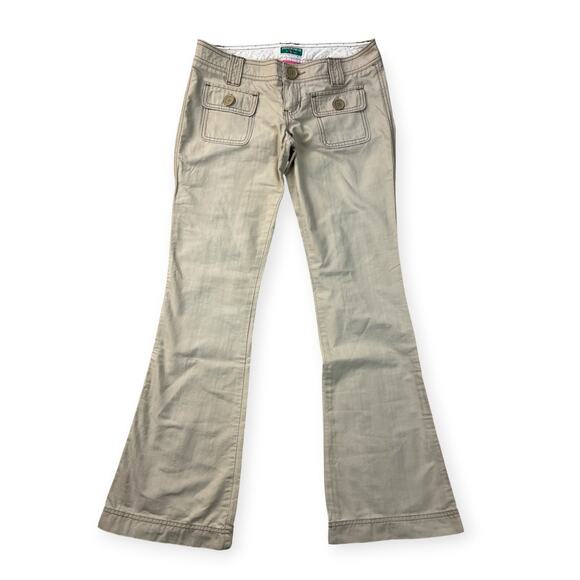 Y2K Abercrombie & Fitch Womens Utility Cargo Flare Pants Khaki Preppy Chino Sz 2 - Picture 2 of 16